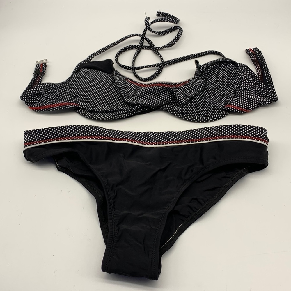 24 & Ocean  Black and White Swiss Dots Bikini  Size L